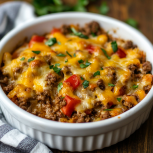 Recipe Type: Food Recipe Name: Air Fryer Ground Beef Casserole Recipe Summary: This Air Fryer Ground Beef Casserole Recipe is the perfect weeknight dinner—quick, cheesy, and satisfying! With seasoned ground beef, hearty pasta, and melty cheese all cooked to perfection in your air fryer, this comforting dish delivers big flavor with minimal effort. Servings: 4 people Estimated Cost: $5 Prep Time: 0 days 0 hours 10 minutes Cook Time: 0 days 0 hours 20 minutes Resting Time: 0 days 0 hours 5 minutes Total Time: 0 days 0 hours 35 minutes Categories: Main Course, Casseroles Courses: Dinner, Comfort Food Cuisines: American Keywords: Air Fryer Ground Beef Casserole Recipes, Ground Beef Air Fryer Meals, Air Fryer Dinner Ideas Equipment Air fryer Medium skillet Mixing bowl Spoon or spatula Casserole-safe air fryer dish or foil pan Ingredients 1 lb ground beef 1/2 cup diced onion 1 teaspoon garlic powder 1/2 teaspoon salt 1/2 teaspoon black pepper 1 cup marinara or pasta sauce 1 cup cooked elbow macaroni or penne pasta 1 cup shredded cheddar cheese 1/2 teaspoon Italian seasoning 1/4 cup grated Parmesan (optional) Instructions Cook the Beef: In a skillet, cook ground beef with diced onion over medium heat until browned. Drain excess fat. Season It: Stir in garlic powder, salt, pepper, and Italian seasoning. Mix well. Combine: In a bowl, mix the beef mixture with pasta, marinara sauce, and half the shredded cheese. Assemble Casserole: Transfer the mixture to an air fryer-safe dish. Top with remaining cheese and Parmesan. Air Fry: Cook in preheated air fryer at 350°F (175°C) for 12–15 minutes or until the cheese is bubbly and golden. Rest: Let sit for 5 minutes before serving to set. Serve: Enjoy warm with a side salad or garlic bread. Nutrition (Per Serving) Nutrient Amount Calories 410 kcal Protein 28g Carbohydrates 22g Fat 23g Fiber 3g Calcium 15% DV Iron 20% DV Recipe Notes Make it lighter: Use ground turkey or lean beef and low-fat cheese. Storage: Refrigerate leftovers in an airtight container for up to 3 days. Reheat: Warm in the air fryer or microwave until heated through. Add Veggies: Stir in chopped spinach, mushrooms, or bell peppers for extra nutrition.